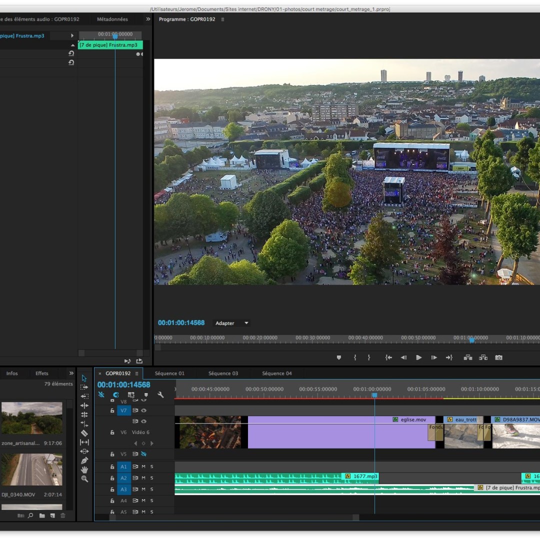 Aperçu d'un montage en cours sur le logiciel Adobe Pemiere Pro