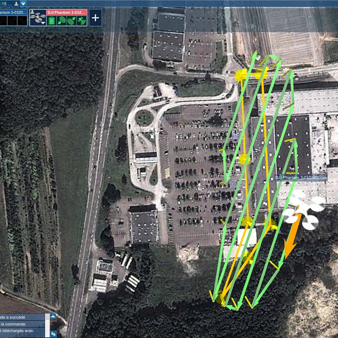 Aperçu du trajet du drone lors d'un vol automatique sur écran d'ordinateur