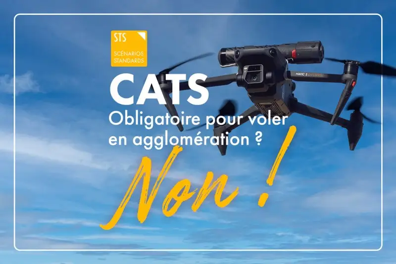 Image d'un Drone DJI Mavic 3 Pro avec un parachute illustrant une information sur la non-obligation du CATS