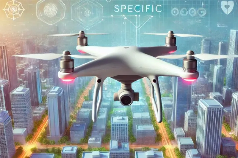 Drone survolant une agglomération - Illustration générée par IA