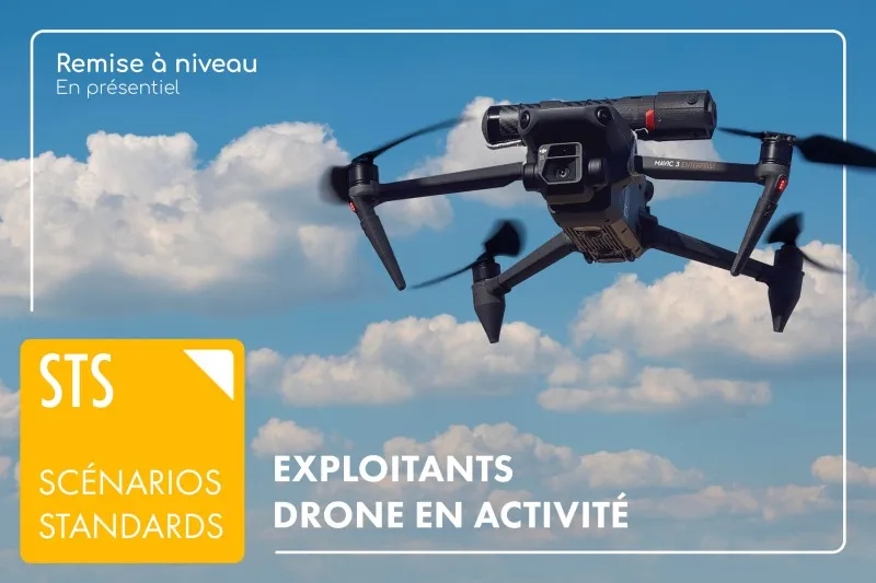 Drone DJI Mavic 3 Entreprise avec un parachute en illustration de la formation de remise à niveau STS-01 et STS-02
